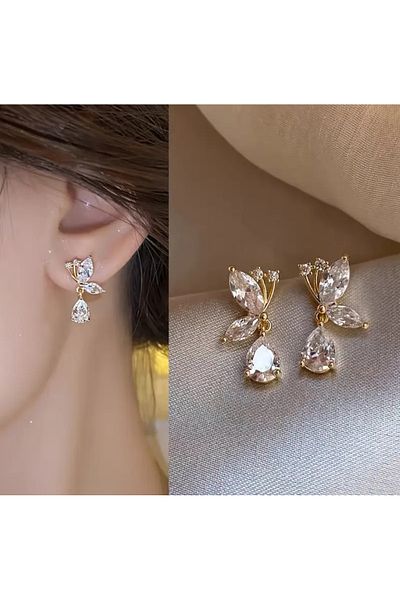 stainless steell Vip French Style Butterfly Glass Model Steel Earrings