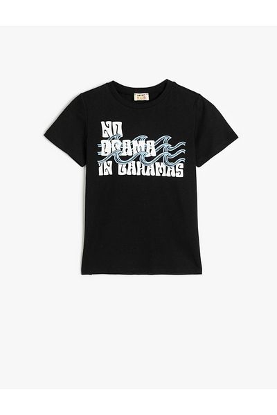 Koton Tricou Slogan Imprimat mânecă scurtă Decolteu Crew Bumbac