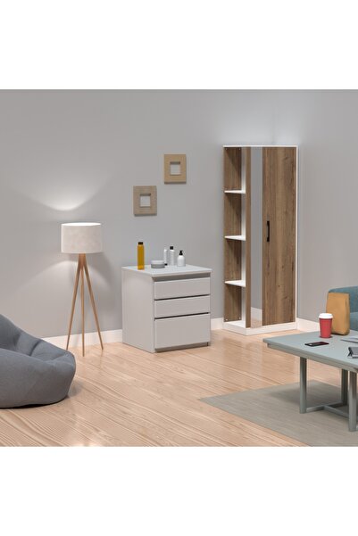 Mahmayi خزانة ملابس حديثة مع مرآة جانبية ورف جانبي وخزانة تخزين مع علاقات - لون التبغ هاليفاكس أوك