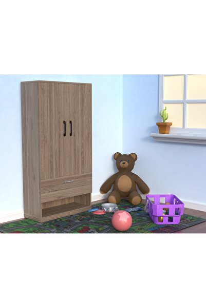 Mahmayi Wooden Wardrobe With 2 Door, And Open Shoe Rack, Rod And 2 Compartments-Truffle Brown Davos Oak