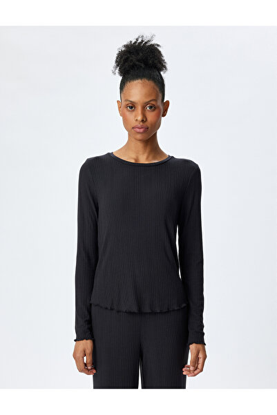 Koton Modal Kumaş Uzun Kollu Bisiklet Yaka Pijama Üstü