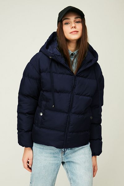 QAWWA Women's Navy Blue Hooded Fiber Windproof Puffer Winter Coat