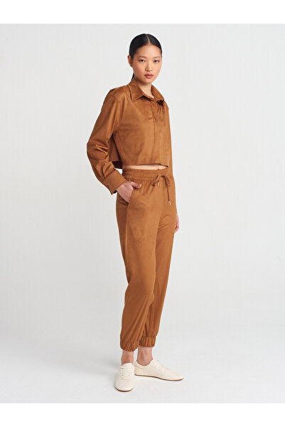 Dilvin 50493 Πουκάμισο με ντραπέ σουέντ Crop-Tan