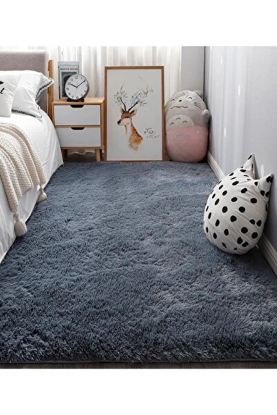 ALgorand Home Antrasit Post Dokuma Halı Peluş Tavşan Tüyü Hissi Antibakteriyel