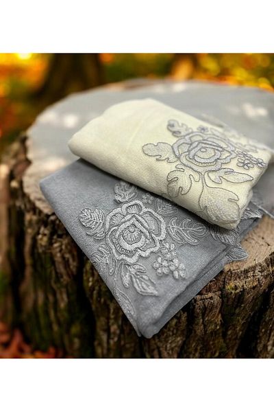 Çeyiz Bahçesi Πετσέτα χεριών Roose Velvet - Garden of Dowry, Cream Grey, 50x90