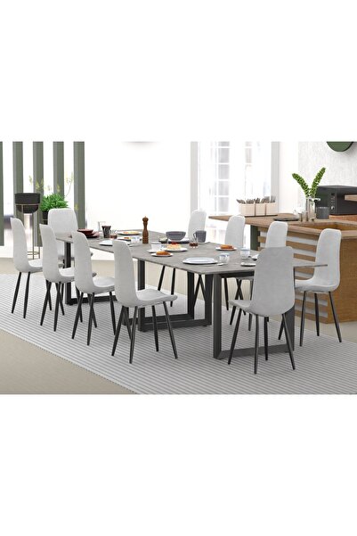 Mahmayi 136 BLK Wooden Dining Table Loop-Leg, 10-Seater for Kitchen-360cm, Anthracite Metal Rocks