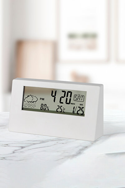DECOLOVE Dijital Saat - LCD Zaman Göstergeli / Beyaz
