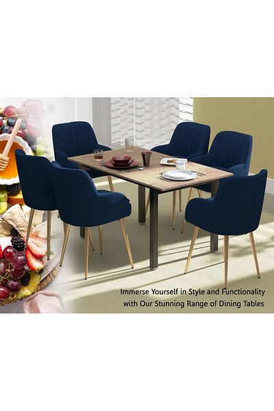 Mahmayi 72 BLK Wooden Dining Table U-Leg, 6-Seater for Kitchen-140cm, Tobacco Halifax Oak