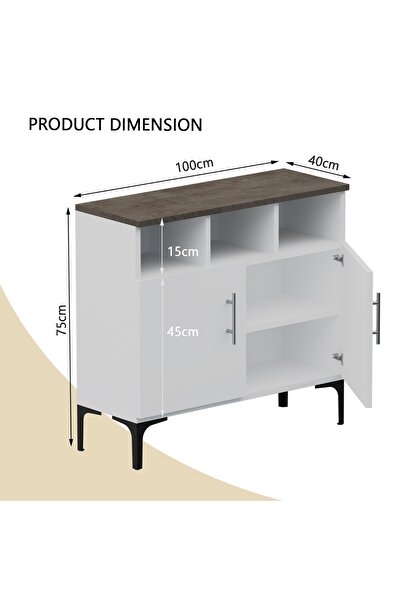 Mahmayi Cabinet with 2 Door Storage and 3 Open Shelf-Dark Grey Chicago Concrete and Premium White