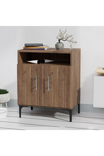 Mahmayi Medium Height Cabinet with 2 Door Storage and Single Open Shelf-Truffle Davos Oak