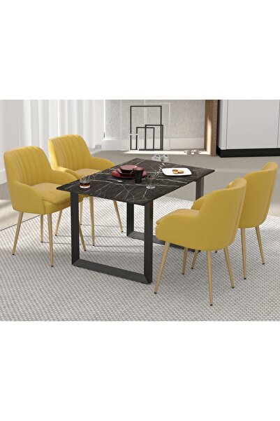 Mahmayi 136 BLK Wooden Dining Table Loop-Leg, 4-Seater for Kitchen-120cm, Black Pietra Grigia Finish