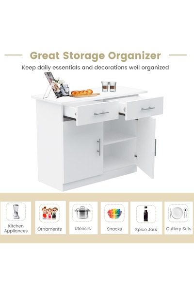 Mahmayi Medium Height Cabinet with 2 Drawers and 2 Door Storage-White