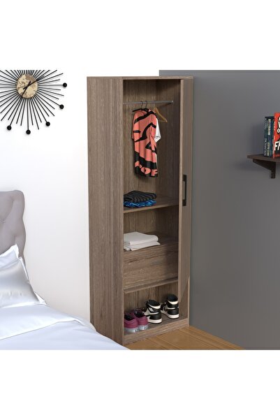Mahmayi Modern Wardrobe With Bottom Superior Space, Storage Cabinet With Hangers - Truffle Brown Davos Oak