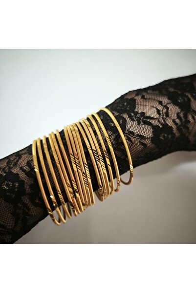 STİLLOVE 925 Ayar Gümüş Ajda Desenli Gold Bilezik SL9802