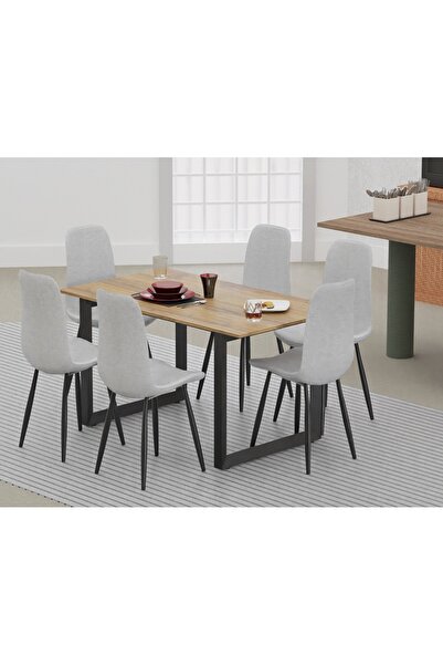 Mahmayi 136 BLK Wooden Dining Table Loop-Leg, 6-Seater-140cm, Cognac Brown Sherman Oak Finish