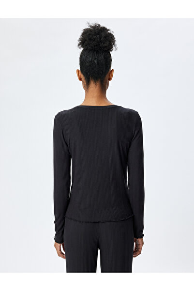 Koton Modal Kumaş Uzun Kollu Bisiklet Yaka Pijama Üstü