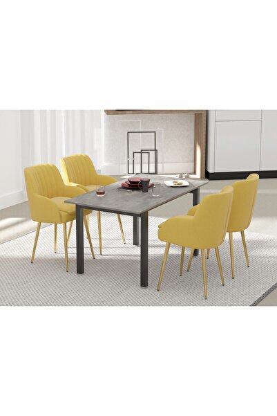 Mahmayi 72 BLK Wooden Dining Table U-Leg, 4-Seater for Kitchen-120cm, Anthracite Metal Rocks Finish