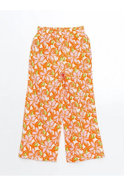 LC Waikiki Lcw Kids Orange Elastic Waist Floral Girls' Pants