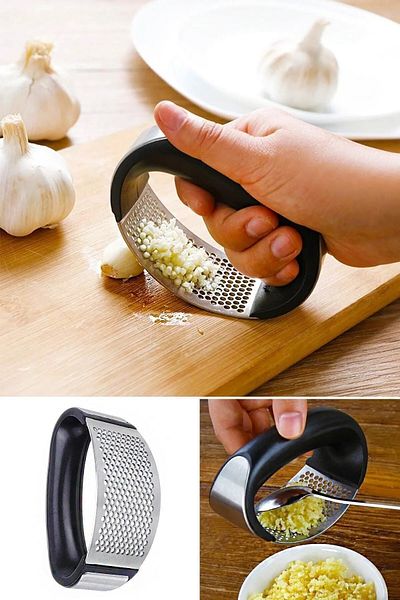 TİNEKE Garlic Masher Press with Handle Potato Puree Making Tool Stainless Steel Kitchen Utensil