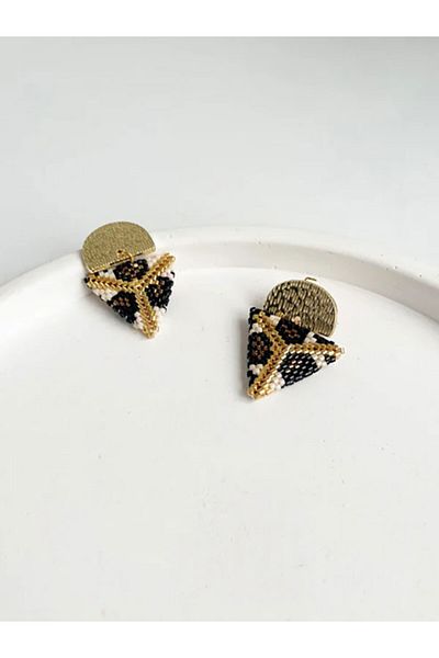 Butik Leopard Patterned Cream Miyuki Earrings