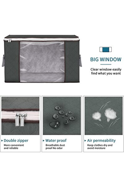 Xess 3 Pieces Large Capacity Clothes Storage Bags with See-Through Window and Handles
