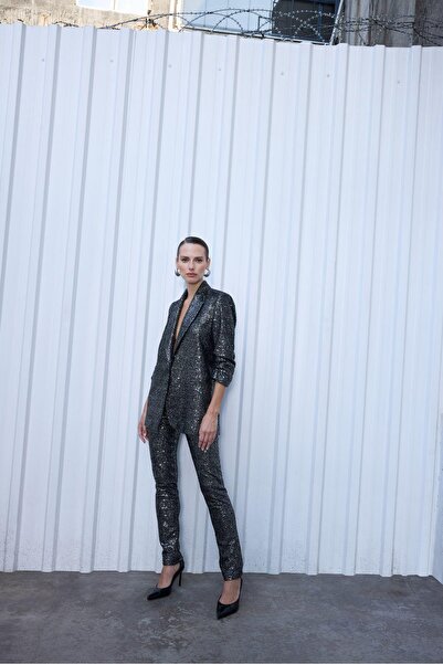 rue Silver Sequin Jacket with Drawstring Sleeves