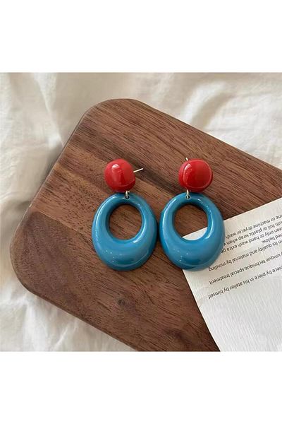 Pelin Aksesuar Red Blue Hoop Earrings