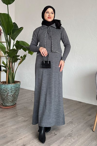 InStyle طقم تريكو أنثراسايت مع بوليرو لؤلؤي
