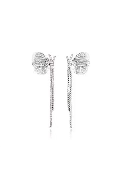 Pelin Aksesuar Silver Stone Dangle Butterfly Earrings