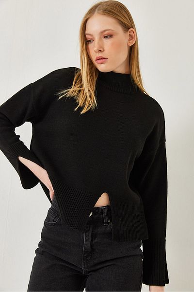 Bianco Lucci Pulover de damă din tricot cu gât rotic cu fantă în față 20246859
