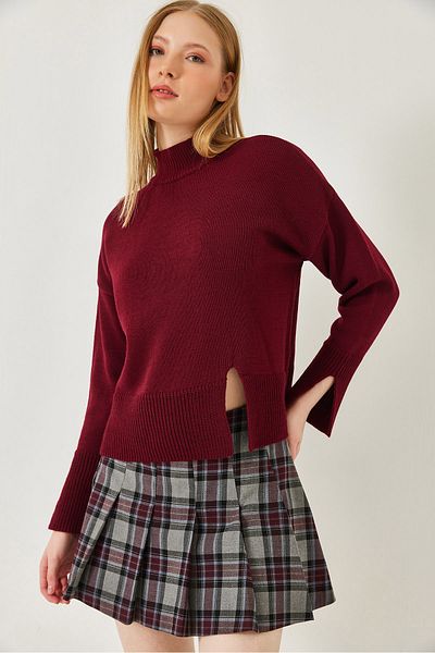 Bianco Lucci Pulover de damă din tricot cu gât rotic cu fantă în față 20246859