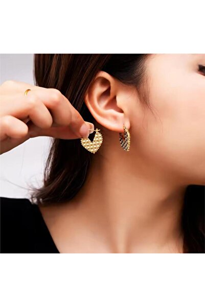 Pelin Aksesuar Gold Çelik Baklava Desen Halka Küpe