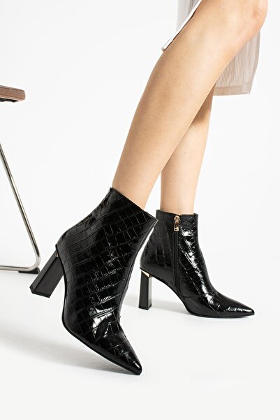 FOLLİNİ Cizme negre de damă din piele naturală cu toc