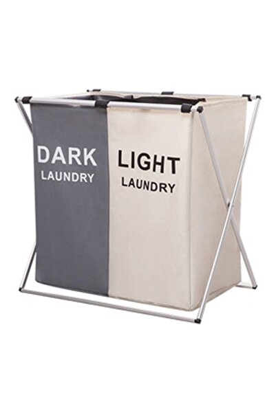 Primo Plus سلة تخزين للملابس المتسخة باللون الأبيض/الرمادي