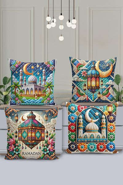 Filamente Ramadan Special Patterned 4-Piece Throw Pillow Cover Set - Double-Sided Digital Printed
