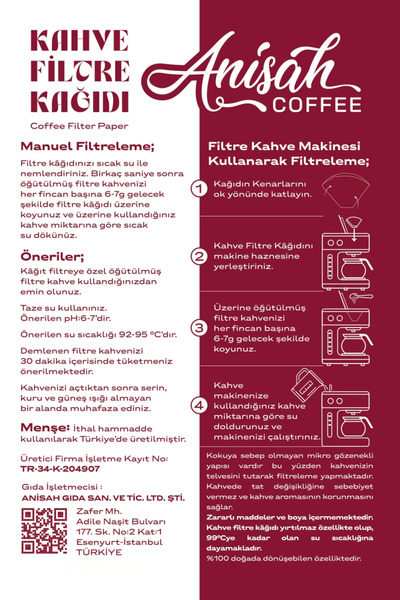 Anisah Coffee 3'lü Filtre Kahve Kağıdı 4 Numara (3x80 Adet) | Kokusuz | Kimyasalsız | Doğa Dostu | Yırtılmaz