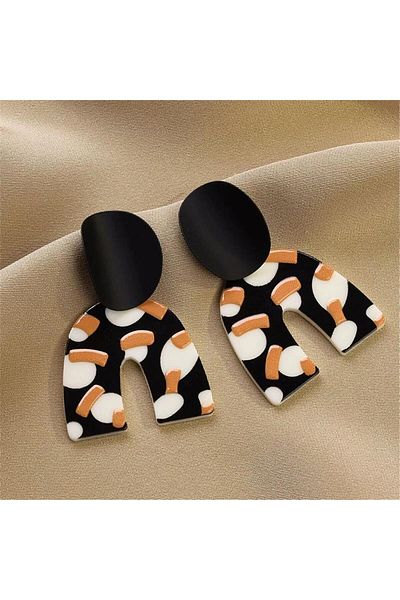 Pelin Aksesuar Black Brown White Inverted U Earrings