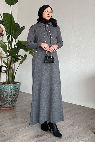 InStyle طقم تريكو أنثراسايت مع بوليرو لؤلؤي