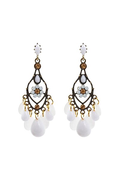 Pelin Aksesuar White Sequin Salanted Ethnic Earrings