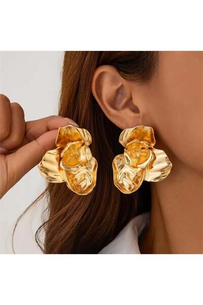 Pelin Aksesuar Gold Büyük Çiçek Küpe