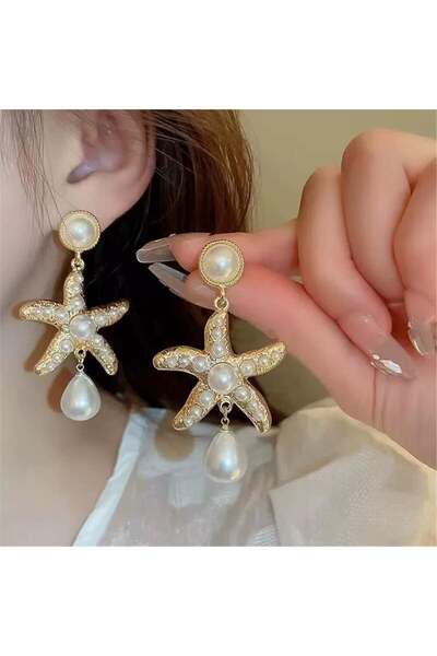 Pelin Aksesuar Gold İncili Deniz Yıldızı Küpe