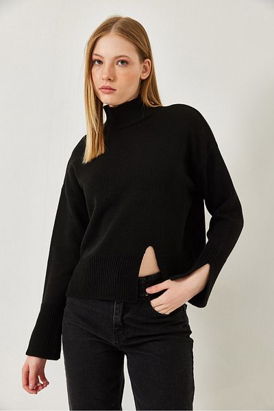 Bianco Lucci Pulover de damă din tricot cu gât rotic cu fantă în față 20246859