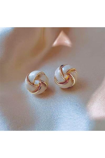 Pelin Aksesuar Cream Vintage Knot Earrings