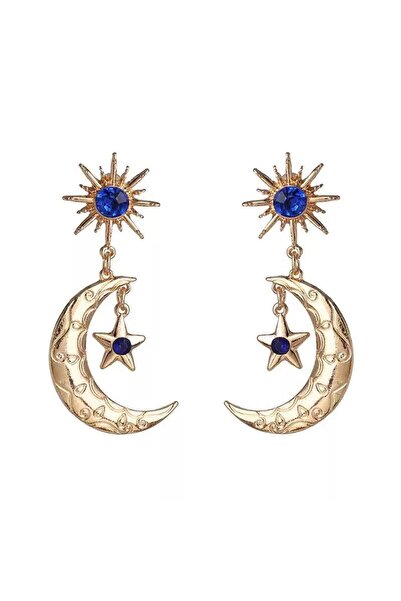 Pelin Aksesuar Lacivert Taşlı Ay ve Yıldız Küpe