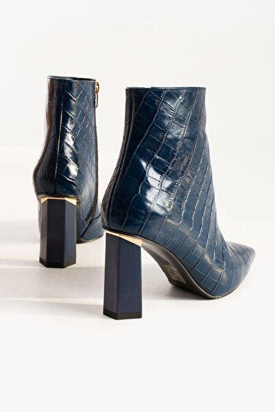 FOLLİNİ Kadın Hakiki Deri Topuklu Bot Lacivert