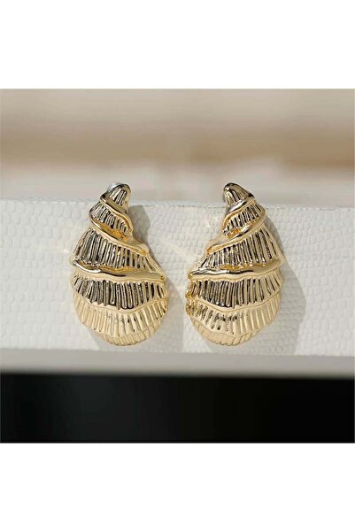 Pelin Aksesuar Gold Kıvrımlı Bonbeli Çelik Küpe