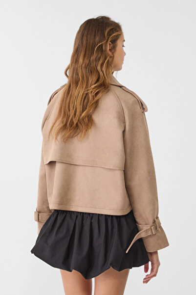 Stradivarius Suni süet kısa trençkot