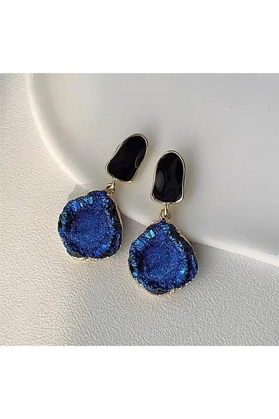Pelin Aksesuar Dark Blue Black Natural Stone Look Earrings