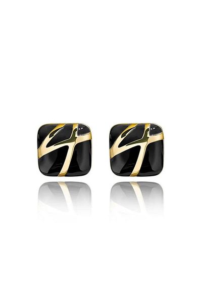 Pelin Aksesuar Black Gold Striped Square Earrings