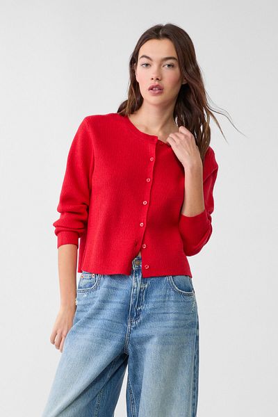 Stradivarius كارديجان محبوك مضلع مع أزرار